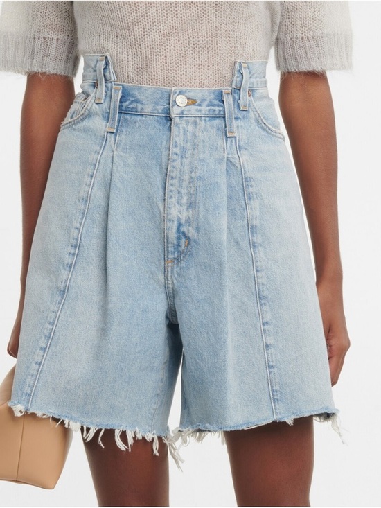 Agolde Pants - Agolde Pieced Angled Short size 28 Pleated Light Blue High-Rise Denim Shorts
